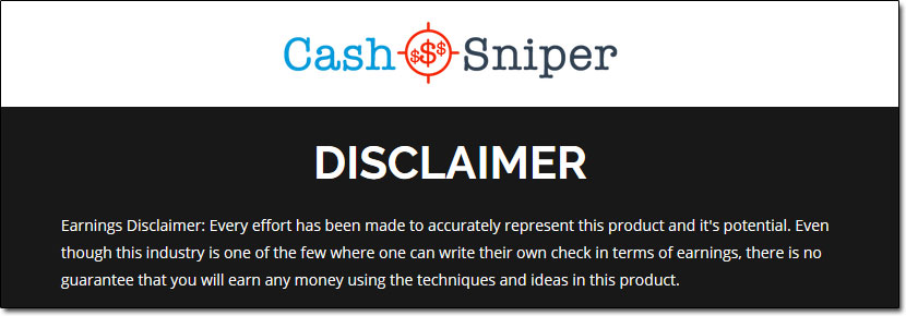 Cash Sniper Disclaimer Page