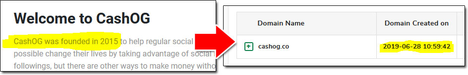 CashOG Domain Age