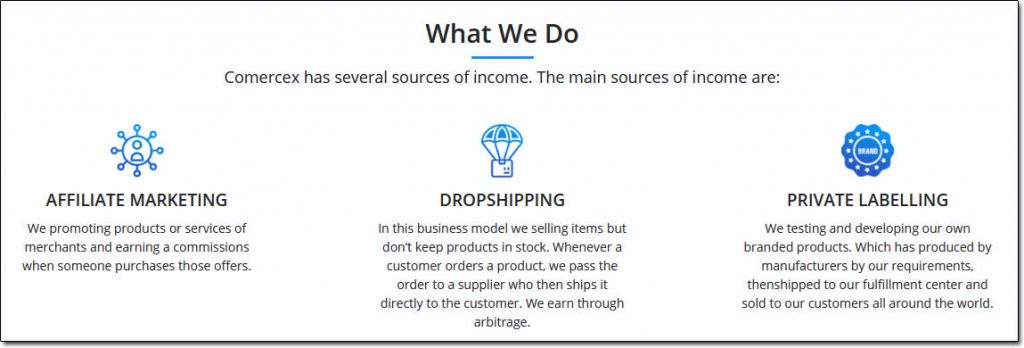 Comercex Sources of Income