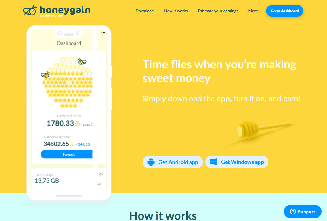 HoneyGain App Website Screenshot