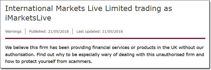 iMarketsLive FCA Warning