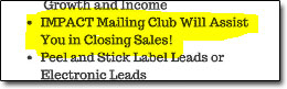 Impact Mailing Club Sales Assistance