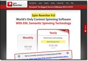 Spin Rewriter Website Screenshot