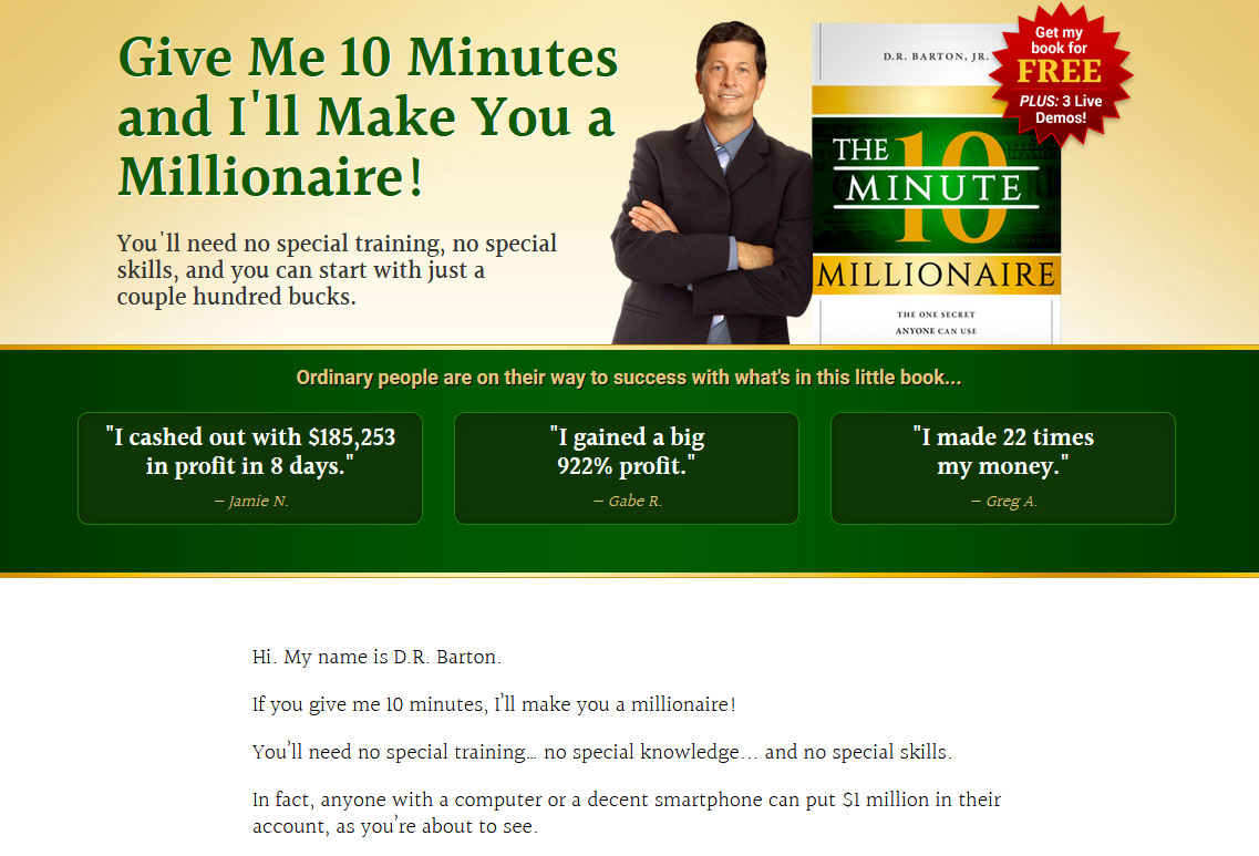 10 Minute Millionaire Insider Website Screenshot