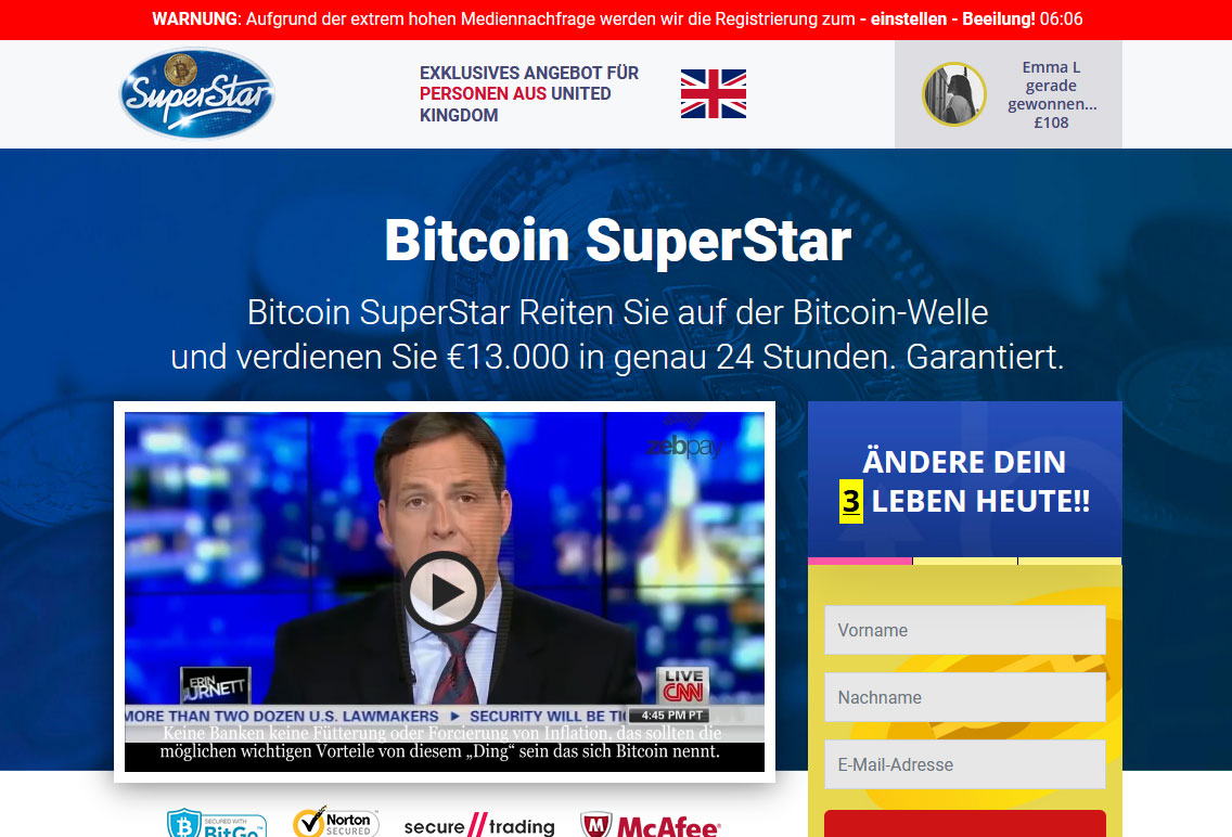 Bitcoin Superstar System Website Screenshot