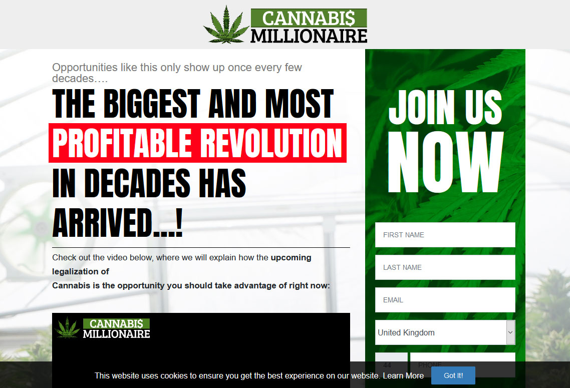 Cannabis Millionaire System Website Screenshot