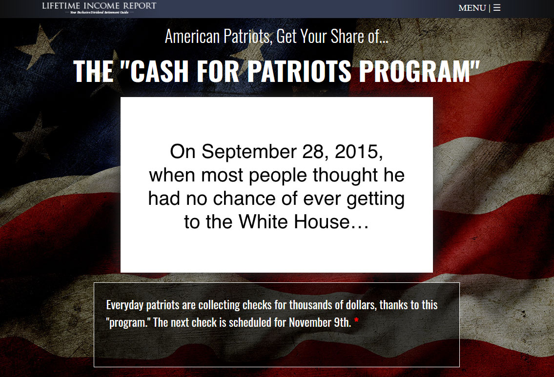 Cash For Patriots Program Website Screenshot