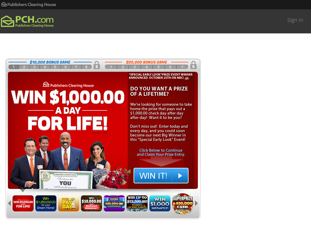 Publishers Clearing House Website Screenshot