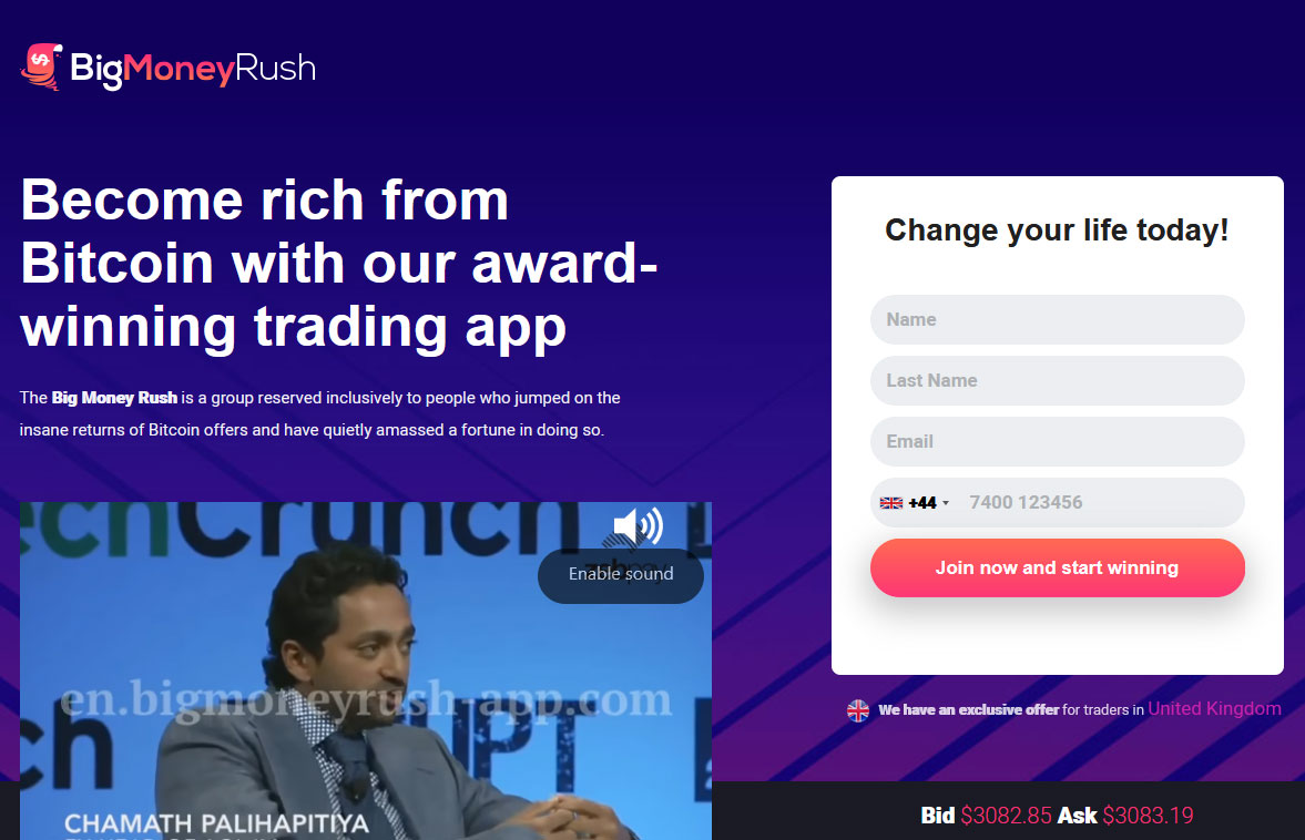Big Money Rush Trading App Website Screenshot