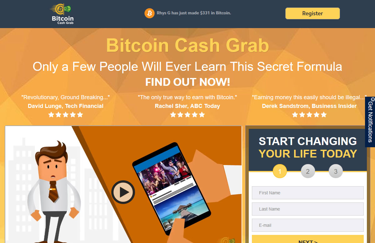 Bitcoin Cash Grab System Website Screenshot