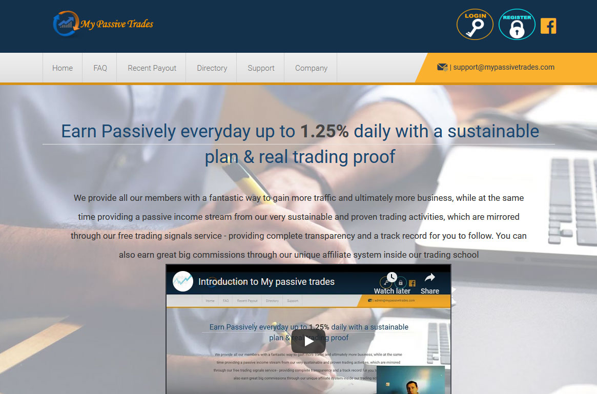 My Passive Trades Website Screenshot