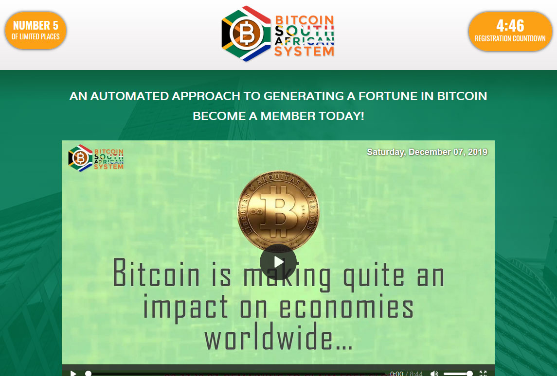 Bitcoin South African System Software Website Screenshot