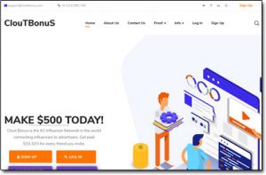 Clout Bonus Website Screenshot