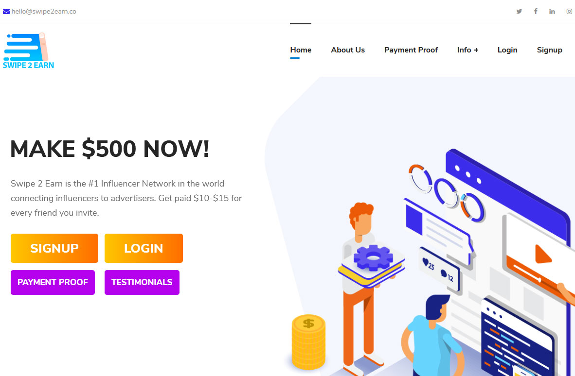 Swipe 2 Earn Website Screenshot