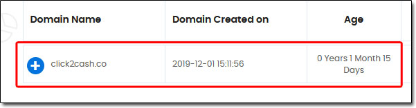 Click2Cash Domain Age