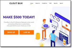 CloutBux Website Screenshot