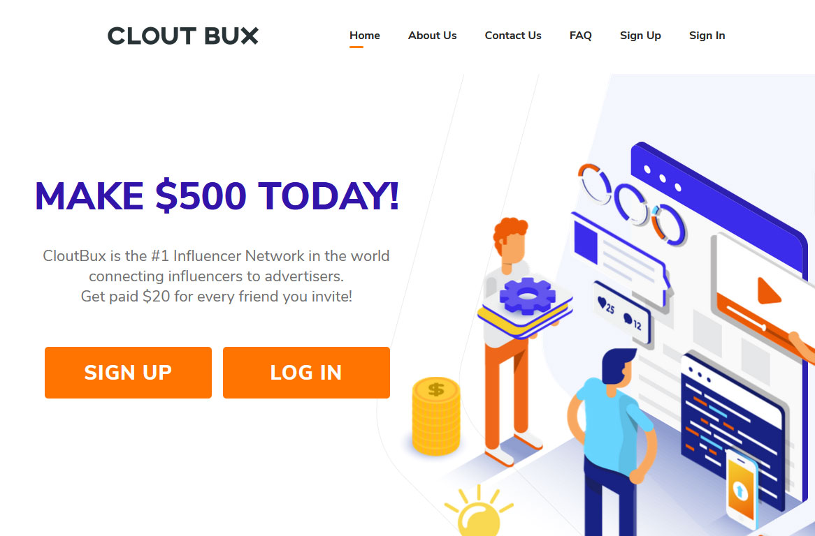 CloutBux Website Screenshot