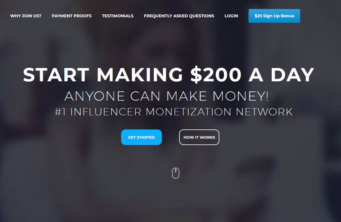 Influencer Cash Website Screenshot