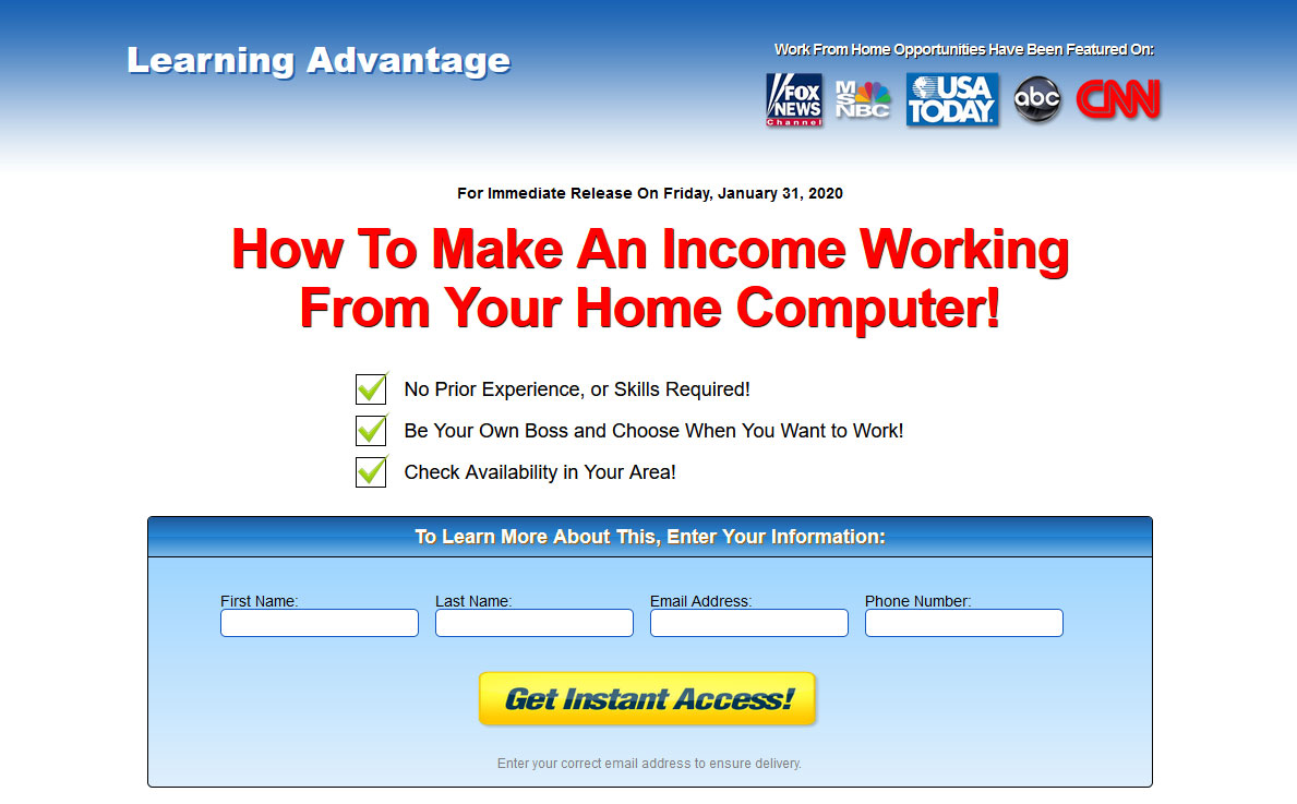Learning Advantage Work From Home Website Screenshot
