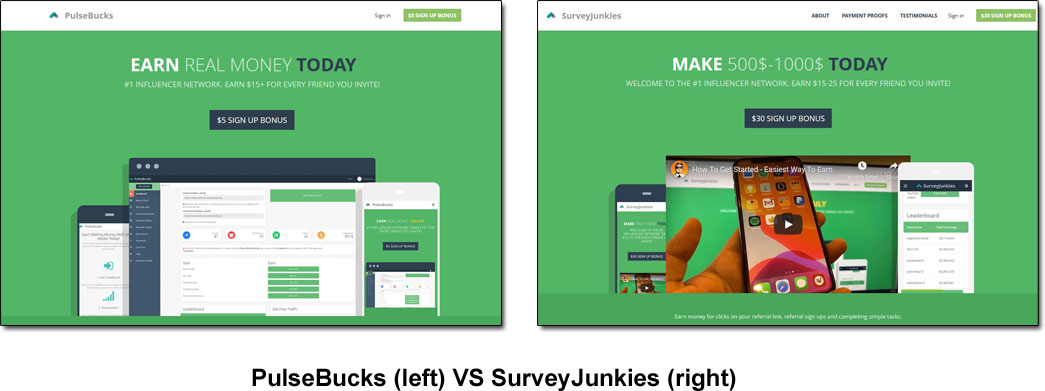 PulseBucks Website VS SurveyJunkies Website
