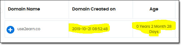 Use2Earn Domain Age