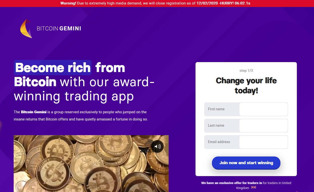 Bitcoin Gemini App Website Screenshot