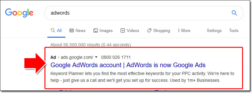 Google Adwords Example