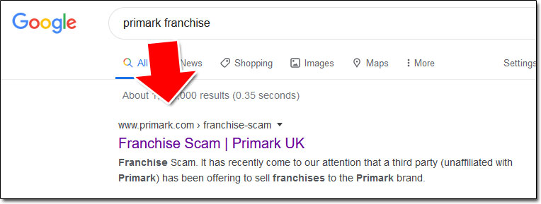 Primark Franchise Search Results