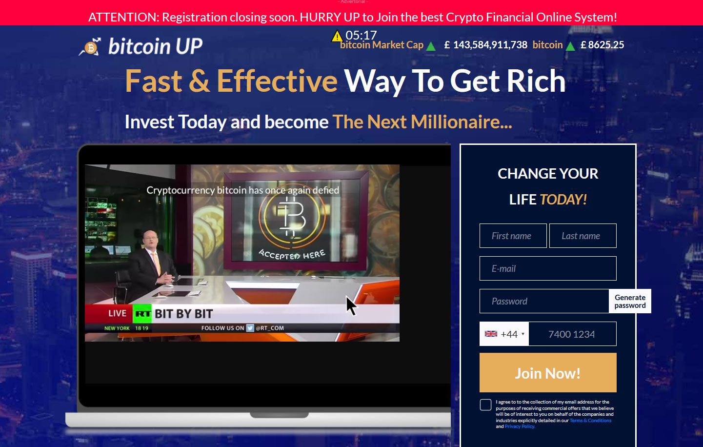 Bitcoin UP App Website Screenshot