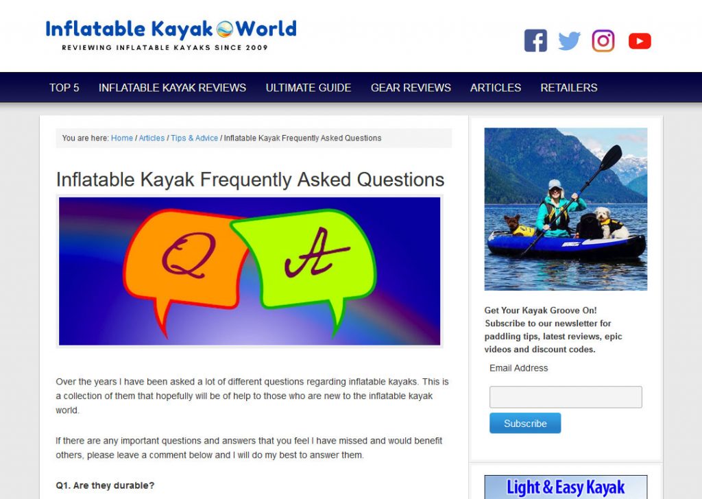 Inflatable Kayaks Niche Website