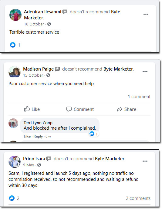 Byte Marketer Complaints