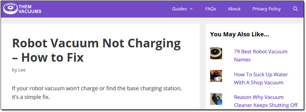 Robot Vacuum Not Charging Content Example