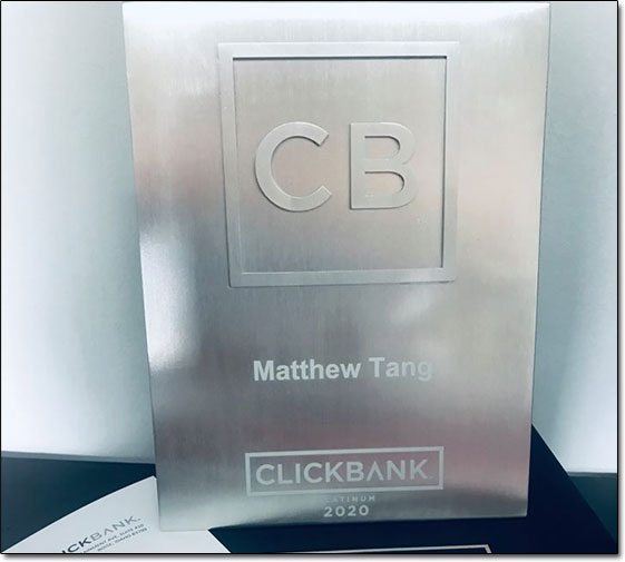 Matthew Tang's ClickBank Platinum Award