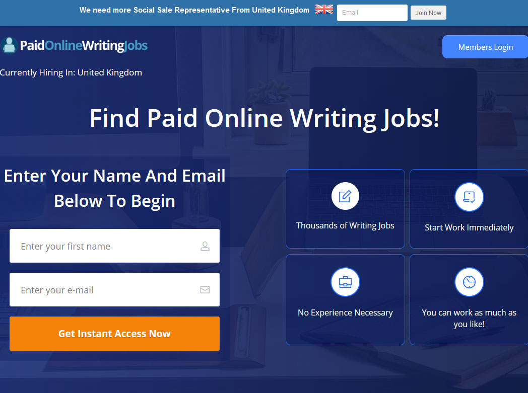 Paid Online Writing Jobs Website Screenshot