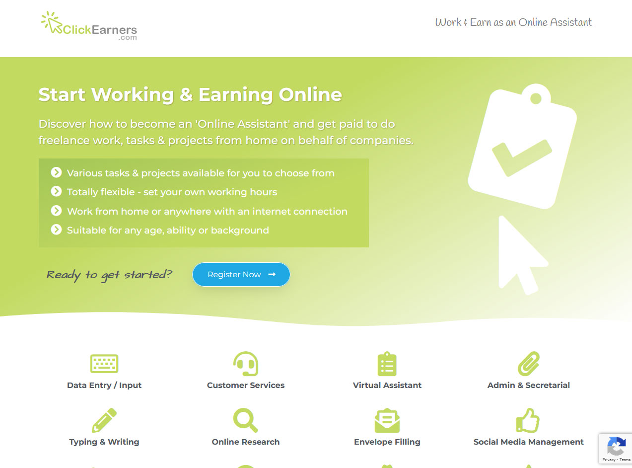 Click Earners Website Screenshot